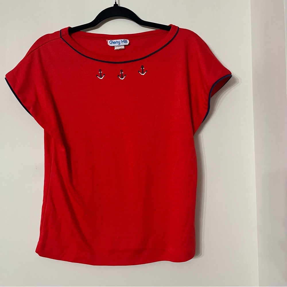 Vintage Cherry Hill Red Anchor Top Size medium Short Sleeve